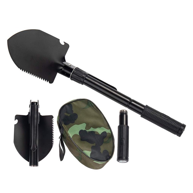 Jipemtra Gardening Folding Shovel Military Camping Shovel Survival Gear Entrenching Tool with Carrying Pouch Metal Handle for Camping Trekking Gardening Fishing Backpacking Snow (Black Zipper Pouch) - Image 1
